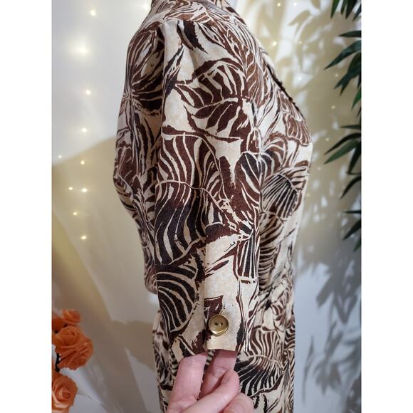 Gillian VTG Safari Palm Leaf 100% Silk Wrap Dress Womens Size 8 Neutral Pockets - Picture 3 of 14